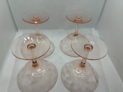 Four Paneled Optic Pink Depression Champagne/Sherbet Stem Glasses