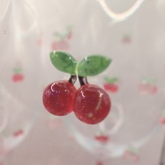Summer Red Cherry Accents Handmade Wine Glass Set of 4 Girlfriend Party Whimsy
