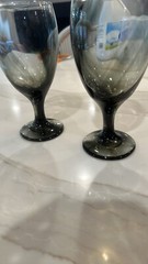 RARE! Libbey Hand Blown Black Smoke Swirl Goblet Drinking Glasses Set of 2