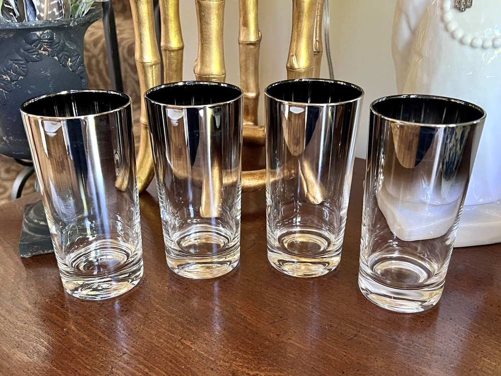 Dorothy Thorpe MCM Set Of 4 Silver Ombre Fade Cocktail Highball Tumblers