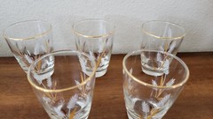 Libby Gold Wheat Glasses Juice Cups. 3.5″ Tall. Vintage 1960s Set of 5.