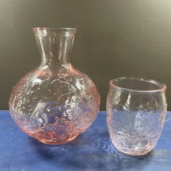Vintage Pink Depression Glass Bedside Tumbler And Water Carafe Wild Rose Pattern