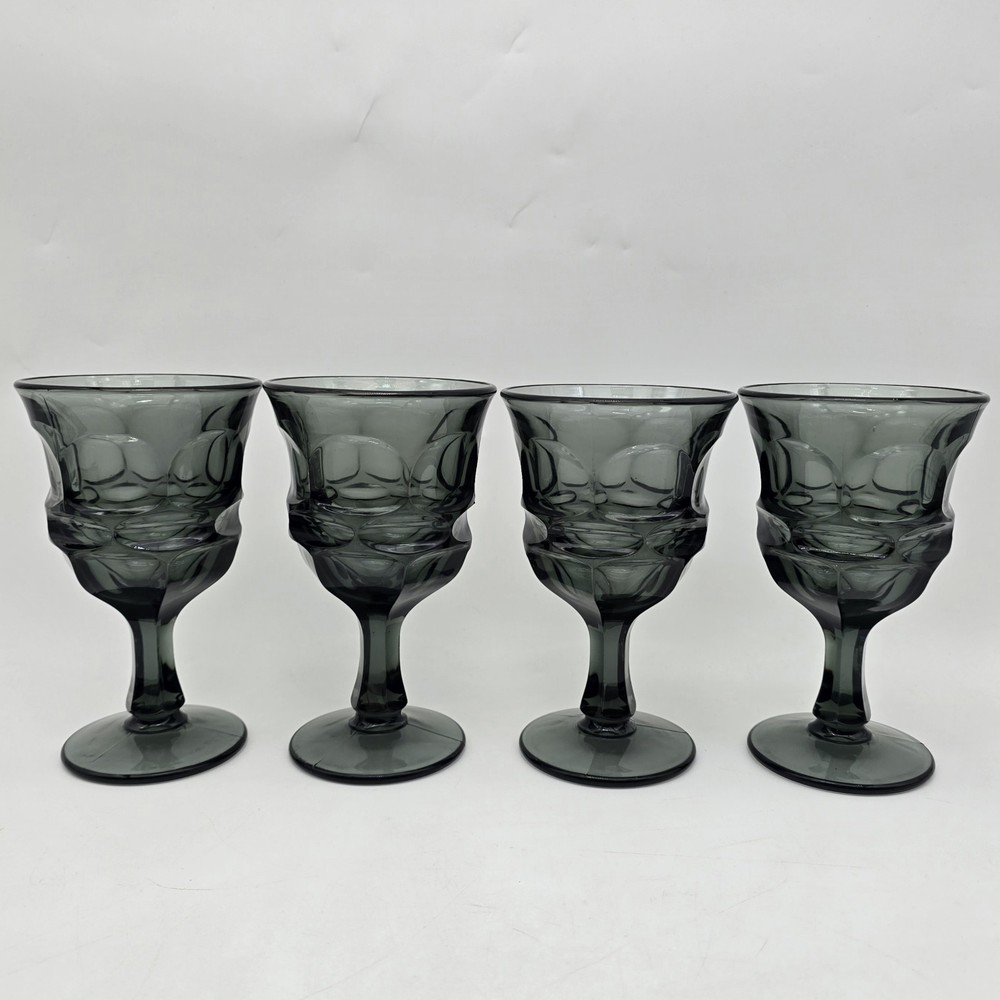 Vintage Fostoria Argus Goblets Wine Glasses Set of 4 Smoke Gray