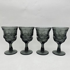 Vintage Fostoria Argus Goblets Wine Glasses Set of 4 Smoke Gray