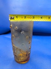 VINTAGE AMBER TUMBLER GLASS With Eagle-Shield-Patriotic Stars Made In Italy
