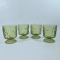 Set of 4 – Midcentury Anchor Hocking MILANO GREEN On the Rocks Crinkle Glass