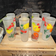 Set Of 8 VTG Federal Glass Tall Frosted Fruit Highball Tom Collins MCM Glasses