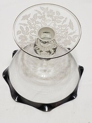 Ruffled Edge Glass Candy Bowl on a Pedestal with Overlay and Silver Banding!