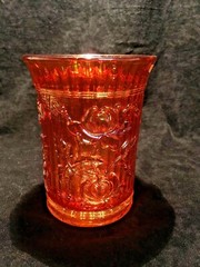 Vintage Imperial Orange Marigold Carnival Glass Lustre Rose Ribbed Tumbler