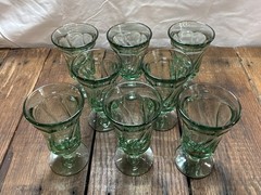 8 Vintage Fostoria Jamestown Green Footed Swirl Iced Tea Juice Glasses 8oz MCM