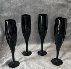 Mikasa Crystal Elegance Midnight Black lot of 4 Champagne Flutes 9”
