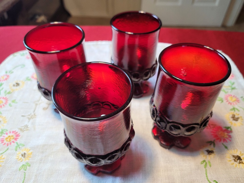 4 TIFFIN / FRANCISCAN *MADEIRA RUBY RANCHO* 4 7/8″ JUICE + WINE Glasses 1973-74