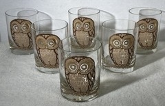 Georges Briard Owl 14 Oz Rocks Glasses Set Of 6 MCM Double Old Fashioned Sigma