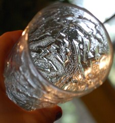 Vtg Set 9 LIGHT BLUE CRINKLE LEAF Flat Tumbler Glasses MIDCENTURY MODERN 5.5″