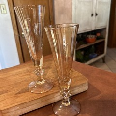 Set of Two Peach Luster Swirl Champagne Glasses