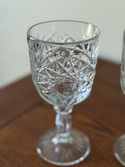 Star Burst Design Ribbed Stem Heavy Cut Glass 12 Ounce Wine Water Goblets 2-Set