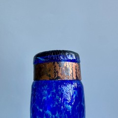 Unique Handblown Cobalt Blue Glass Copper Band Cup Tumbler Vase Art 5.75″ Tall