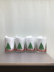 Vintage Set of 4 SNOWY CHRISTMAS TREE GLASSES Raised Tree and Snow 4 ¼”