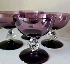 4 Amethyst Purple Sherbert Champagne Glasses 4″ Bryce Aquarius Pattern