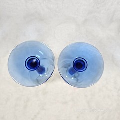 2 Vintage Crystal Wine Glasses Cobalt Blue Stemmed Dual Swag Draped Gold Rim