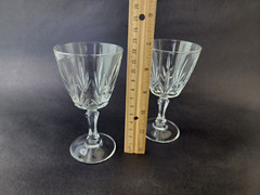 Pair Vintage French Crystal Clear Glass Water Goblet 100ml Stemware Signed 5″