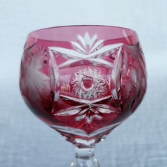 ECHT BLEIKRISTALL Wine Glass 8 1/4″ Cranberry Cut to Clear Crystal Bohemian