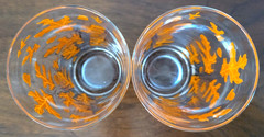 2 Vintage Mid-Century CULVER 22k Gold Blue Acorn Oak Leaf Highball Glasses 12oz