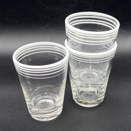 Rare Anthropology Hand Blown Juice Glasse 8oz, Brilliant White swirl Set Of 3