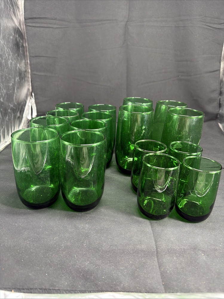 Vintage Anchor Hocking Forest Green 4-4oz, 8-8oz, 4-12oz. 3 Complete Sets