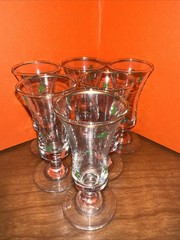 VINTAGE Footed IRISH SHAMROCK Sherry Cordial Shot Glass Gold Trim Stem Set 6