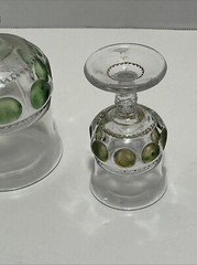 Set of 2 – KINGS CROWN THUMBPRINT 5 5/8″ GOBLET and 3 3/4″ CORDIAL -GREEN DOTS