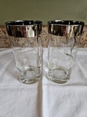 Vintage DorothyThorpe 2 Silver Rim Highball Glasses Scroll L Monogram MCM 1960’s