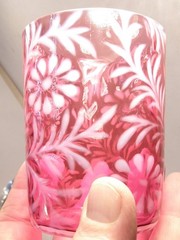 ANTIQUE VINTAGE FENTON DAISY & FERN CRANBERRY OPALESCENT GLASS TUMBLER 3 3/4″