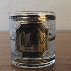 Vintage MCM 22k Platinum Culver Black Silver Sequoia Mt Whitney Souvenir Glass