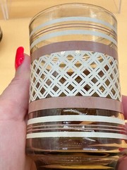 Vintage Lot of 5 Glass Tumbler Juice Glasses Weave Stripe Pattern Amber Mcm