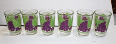 VTG Jelly Jar Clear Glass Tumblers Grapes Grapevine 10 oz 4.75” Lot of 6 EUC