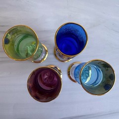 Vintage Murano Style Hand Blown Cordial Glasses Set 4 Venetian Gold Gilt MCM