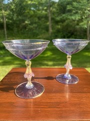 Antique 19th Century Salviati Murano Glass Cocktail Coupe Glasses Gold Fleck