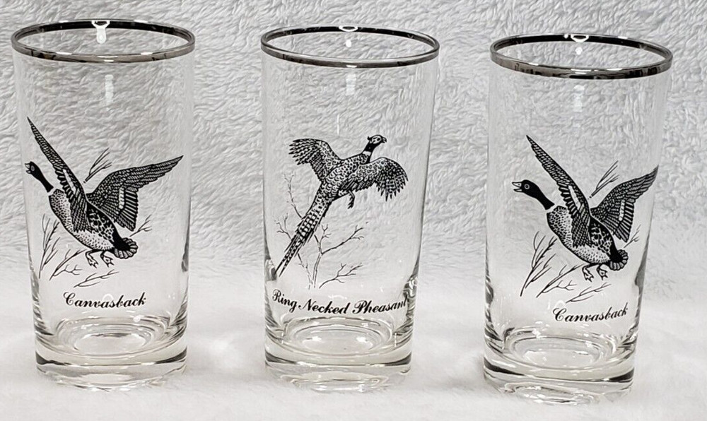 3 VINTAGE Federal Glass Tumblers 14oz Canvasback Ring Neck Pheasant Game Birds