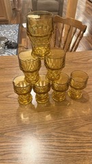 Anchor Hocking Georgian Amber 12 oz Tumblers 5″ Tall Set of 7 Honeycomb VTG