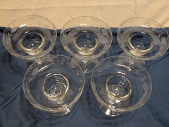 Vtg 5 Floral Etched Margarita Glasses/Shrimp Cocktail Dessert 6 Matching Plates