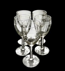 Set Of 5 Vintage Standard Glass Criss-Cross Bands 7” Wine Water Goblets EUC