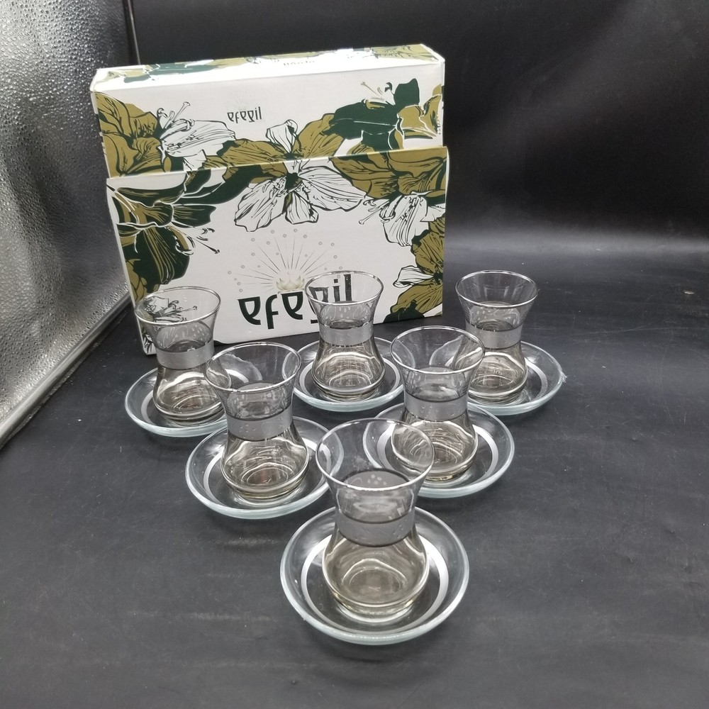 Turkish Tea / Chia Crystal Glasses Branded by Eregil 12pc Set Service for 6