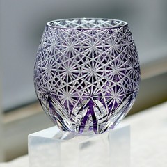 Cut Crystal Whiskey Glass Tumbler Edo Kiriko Drinkware Hand Cut Clear 9oz Purple