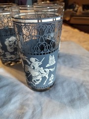 Hazel Atlas Arabian Knights Blue Wedge Wood Tumblers Wedgewood Glasses X4