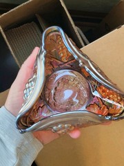 Super Iridized Goofus Glass US Glass Carnival Glass Palm Beach Tricorner Bowl