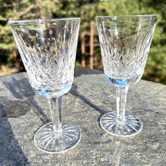 Vintage Cut Crystal Wine Goblets Pair Diamond Wedge Pattern Stemware Glasses