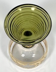 2 Vtg Roemer Hock Wine Glasses Etch Floral Green Gold Prunts Hollow Stem 5 1/2″