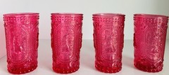 4pc Retro Vintage HOBNAIL Spring Bunny Rabbit Pink Highball Glasses Easter