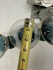 Gorgeous Vintage Set Of 4 Gold Rimmed Clear To Teal Goblet 8 Ounce 5” Tall